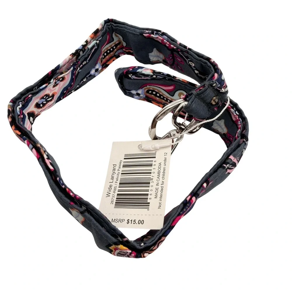 Vera Bradley Wide Lanyard Felicity Paisley Blue Pink Floral Keychain Hawaiian